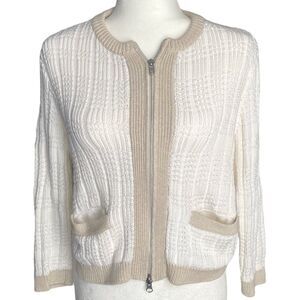Cotton By Autumn Cashmere Womens Cardigan Knit Zip-Up Sweater Beige Cream Size M
